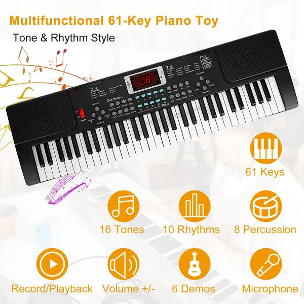 61-Key Kids Learning Keyboard with Stand & Microphone