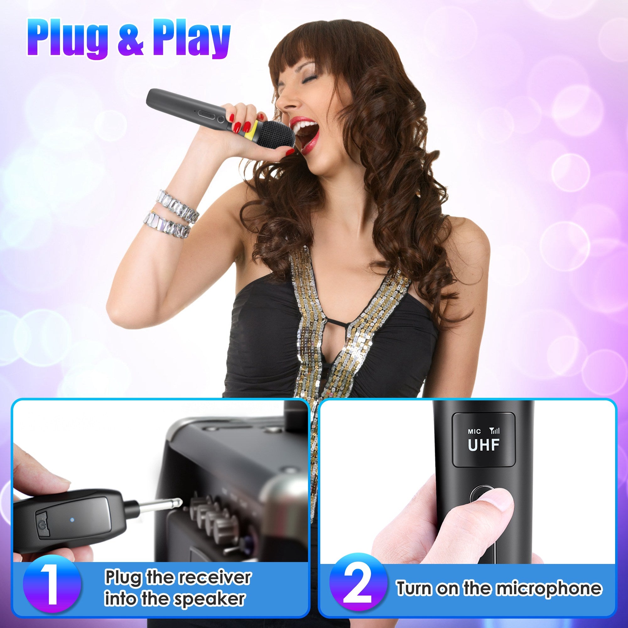 2-Pack 2.4G Wireless Microphones with RGB Light – 164ft Range for Karaoke & Events
