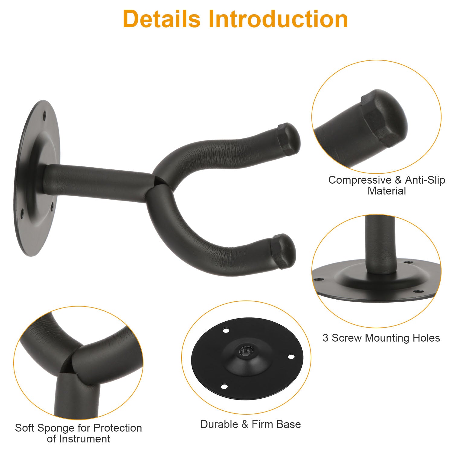 Wall Mount Guitar Hanger – Padded Steel Hook for All Guitars