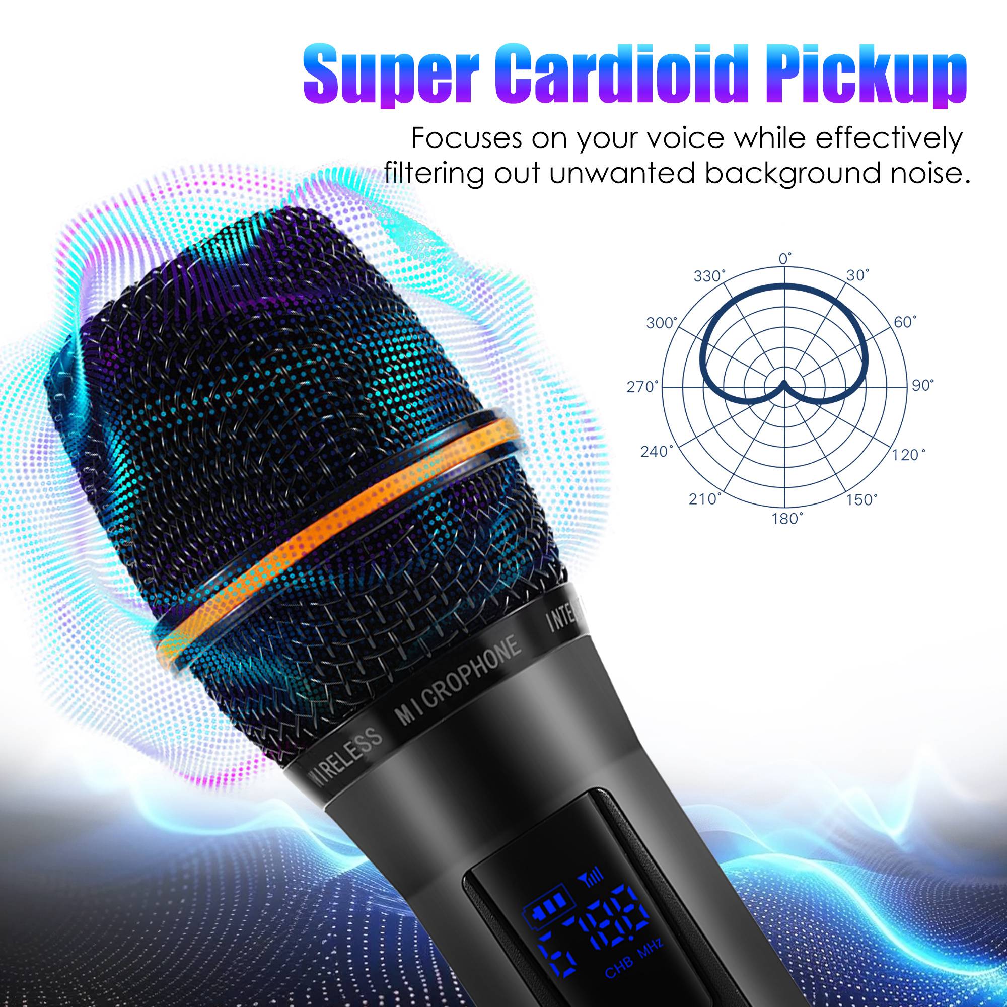 2-Pack UHF Rechargeable Wireless Microphones – 262ft Range for Karaoke, DJ & Events