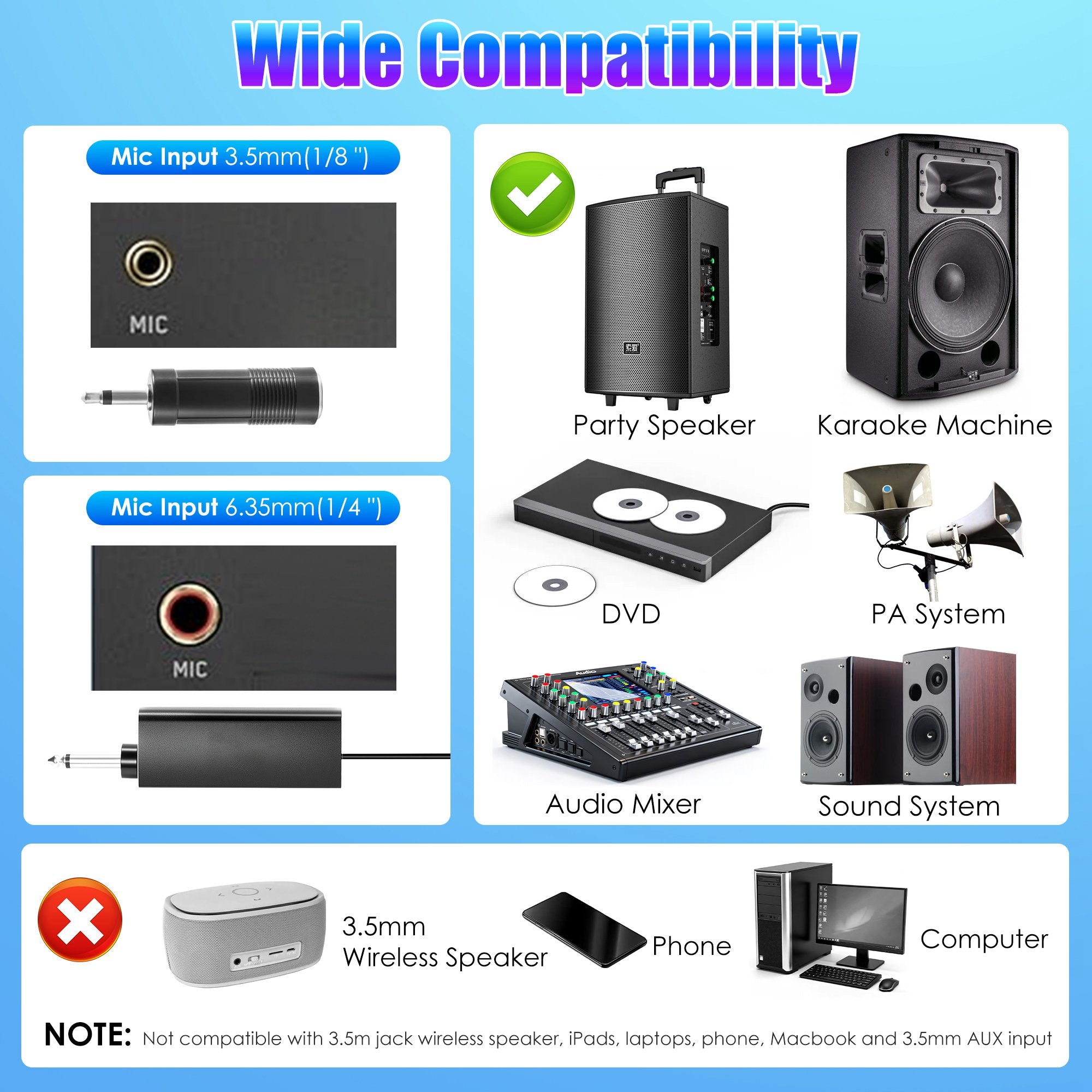 2-Pack UHF Rechargeable Wireless Microphones – 262ft Range for Karaoke, DJ & Events