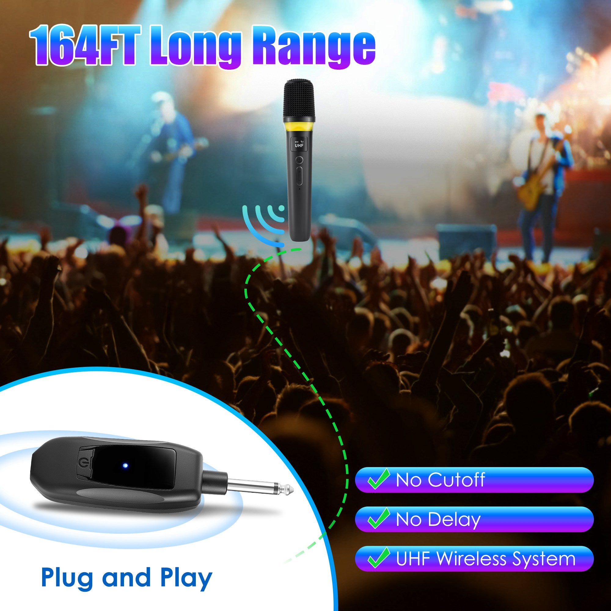 2-Pack 2.4G Wireless Microphones with RGB Light – 164ft Range for Karaoke & Events