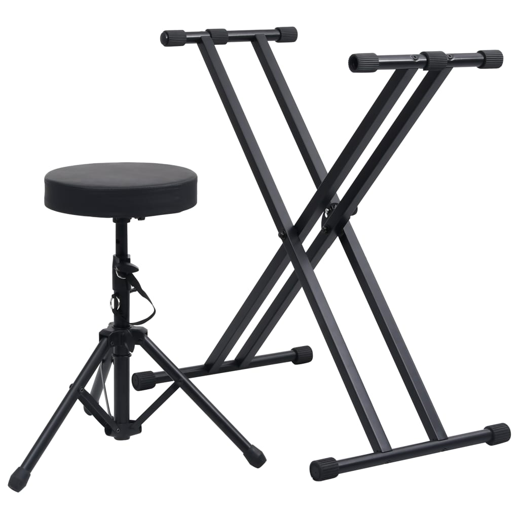 Double-Strut Keyboard Stand and Stool Set Black