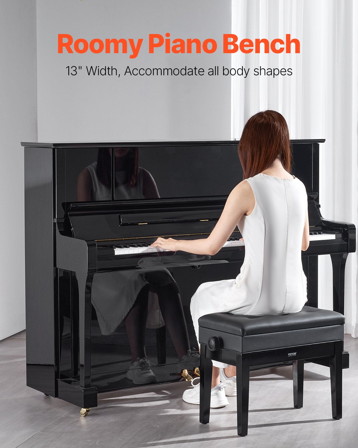 Adjustable Piano Bench with Storage – Padded Keyboard Stool, 19.3