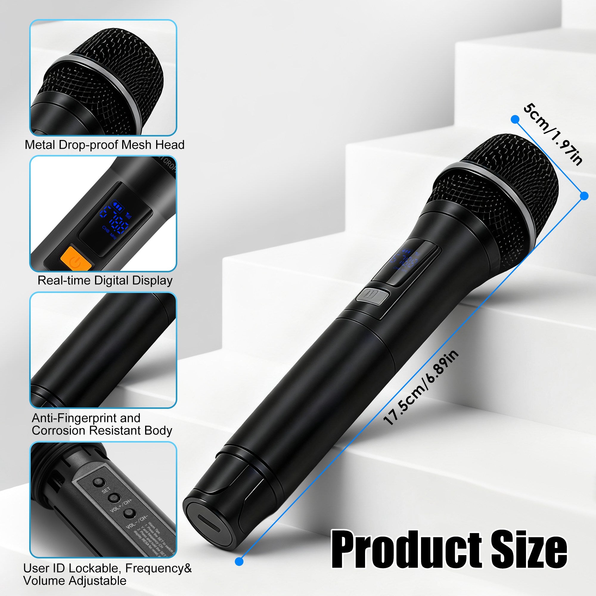 2-Pack UHF Rechargeable Wireless Microphones – 262ft Range for Karaoke, DJ & Events