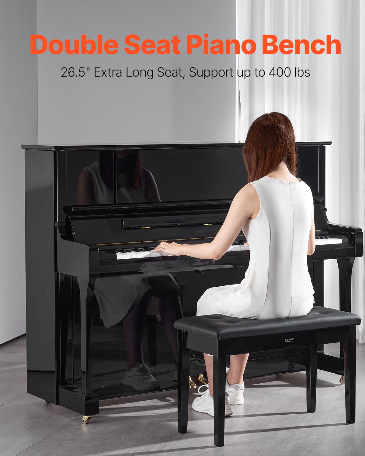 Duet Piano Bench with Storage – Wide Padded Keyboard Stool for Two