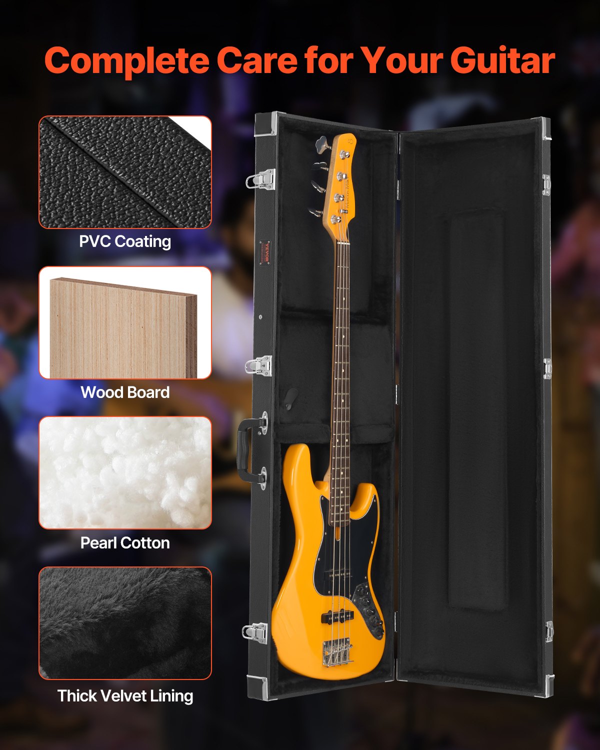Hard Shell Bass Guitar Case – Water-Resistant with Lock & Handle