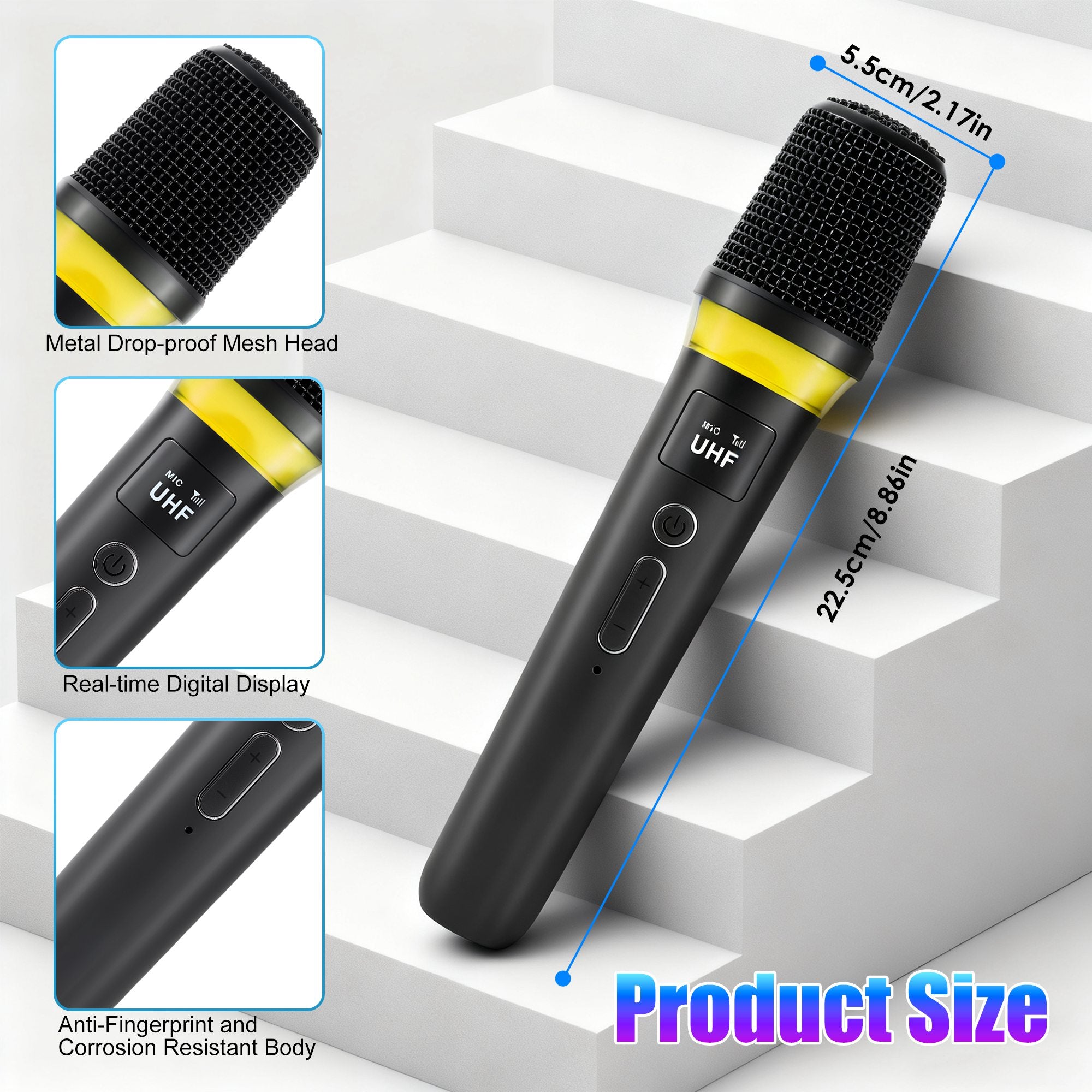 2-Pack 2.4G Wireless Microphones with RGB Light – 164ft Range for Karaoke & Events